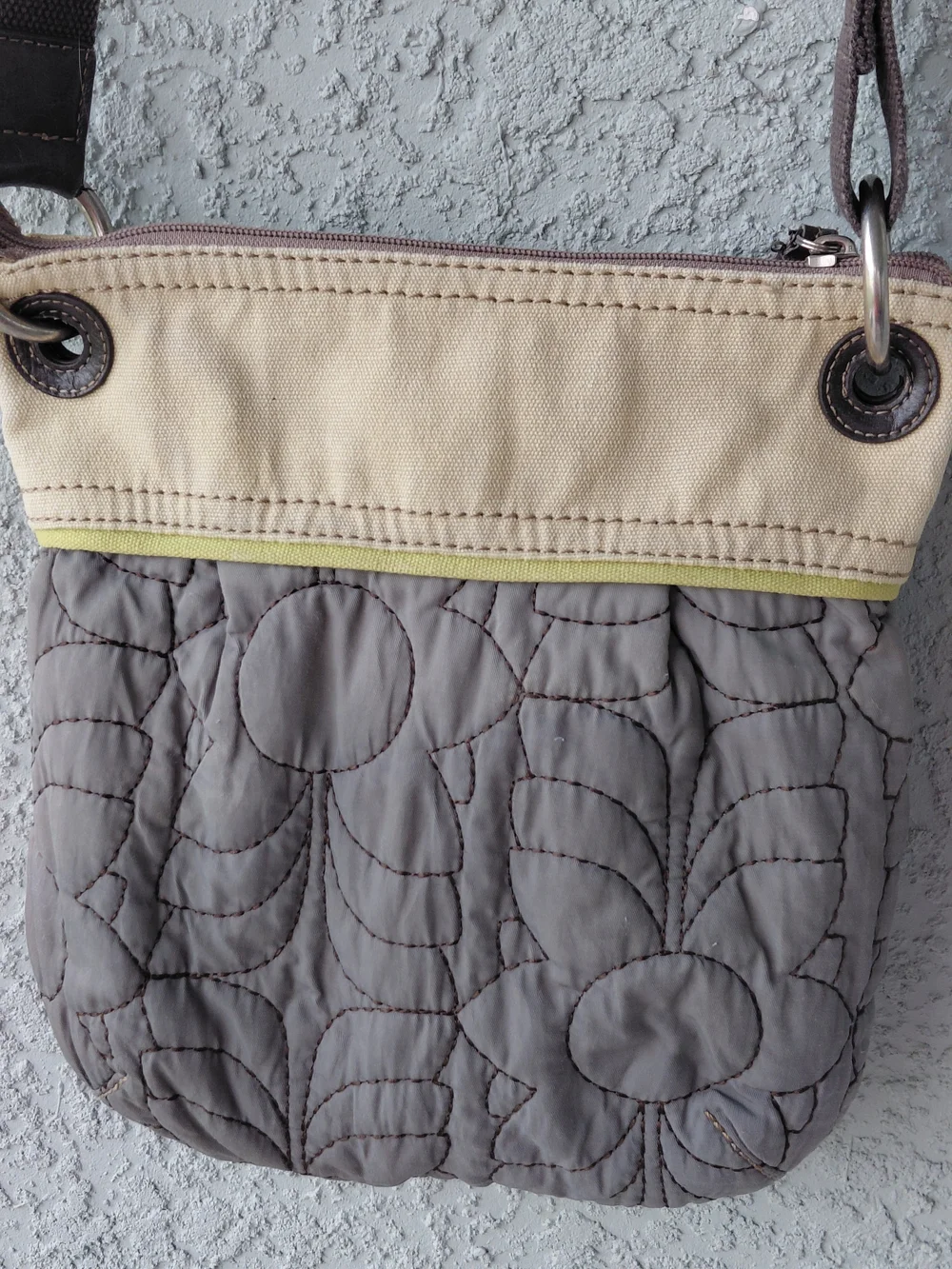 Fossil Key-Per Floral Quilted Crossbody Bag Canvas Leather Trim Beige Brown